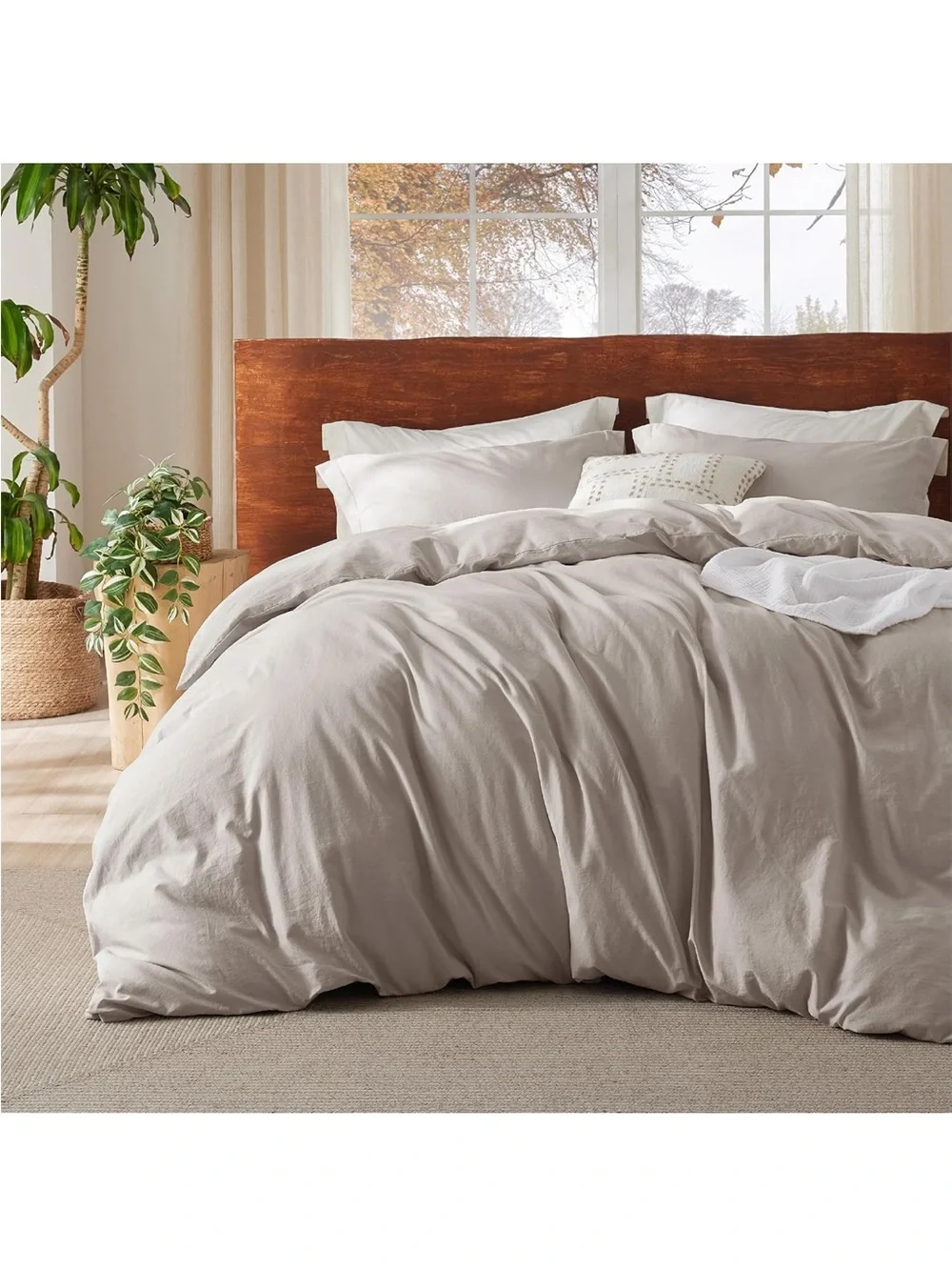 NEW Bedsure PureWoven 100% Washed Cotton Duvet Cover Set, 3-PC. Linen Like Full